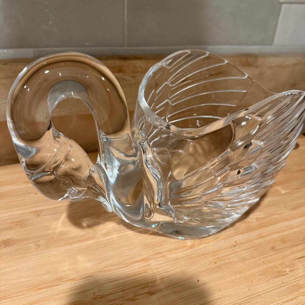Lead Crystal Swan Bowl Crystal Swan Candy Dish Bowl 10 inches Long Large Heavy - Picture 3 of 3